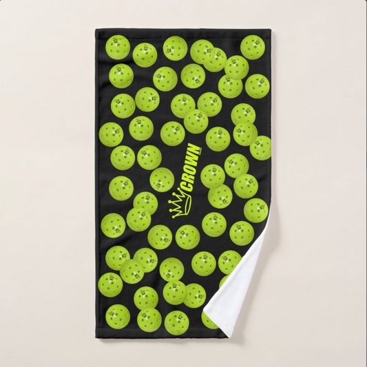 CROWN PICKLEBALL - Exercise Towel - Ball Pattern with Logo (Black/Lime)